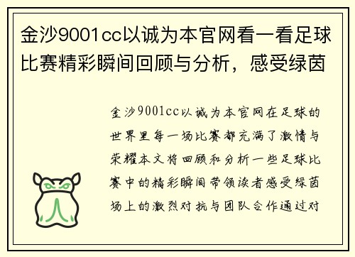 金沙9001cc以诚为本官网看一看足球比赛精彩瞬间回顾与分析，感受绿茵场上的激情与荣耀