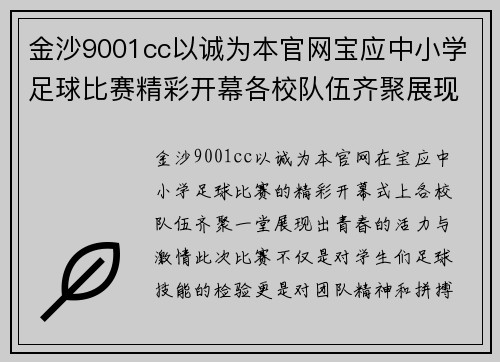 金沙9001cc以诚为本官网宝应中小学足球比赛精彩开幕各校队伍齐聚展现青春风采